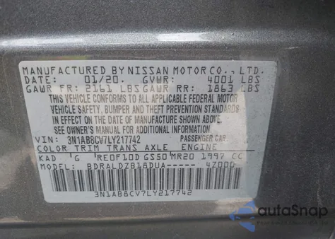 2020 Nissan Sentra Sv Xtronic Cvt из США, поврежденный, VIN 3N1AB8CV7LY217742